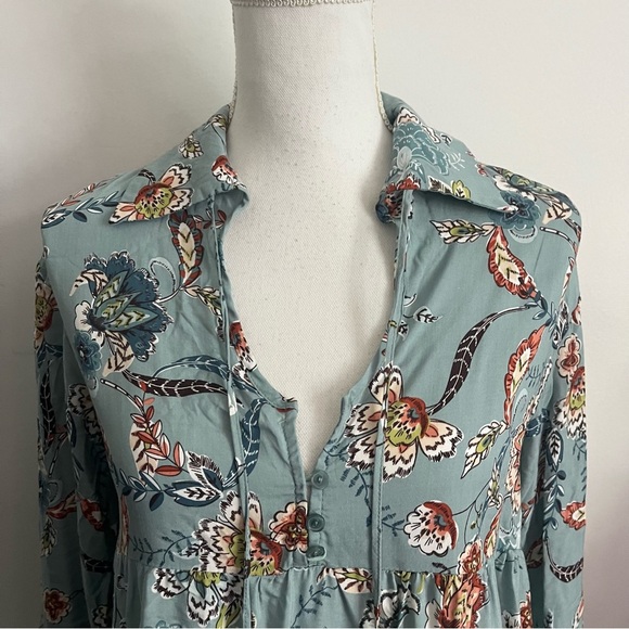 Jaase • NWT Light Teal Blue Floral Print Women's Top Tunic - Picture 2 of 9